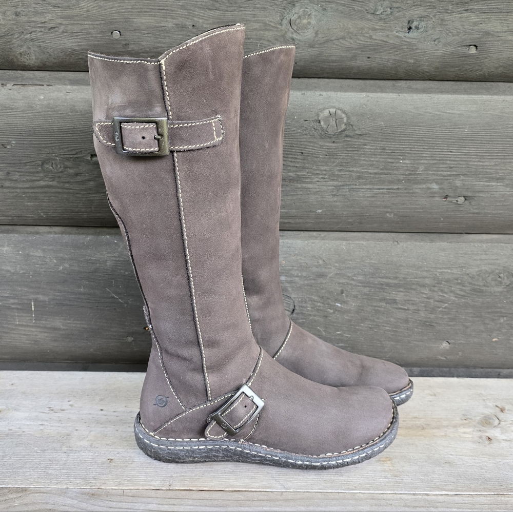 Born Kenya Y2K Boho Moto Minimalist Tall Nubuck Buckle Riding Boots 7M